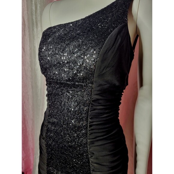 Ruby Rox Y2K Black One Shoulder Sequin Rouched Club Dress Size Medium - Picture 8 of 11